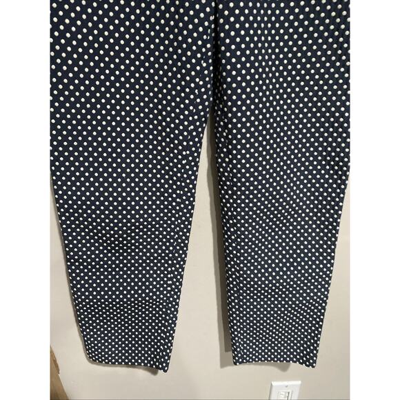 Tory Burch Embroidered Polka Dot Ankle Pant Navy Blue White Cropped Midrise 6 - Picture 3 of 8